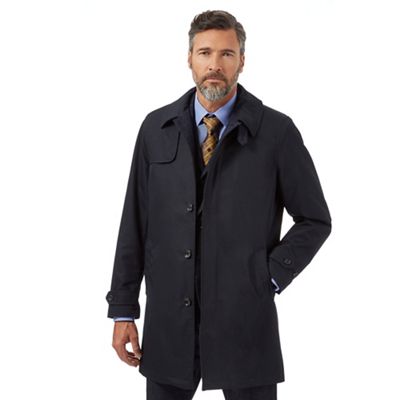 Navy shower resistant tailored mac coat